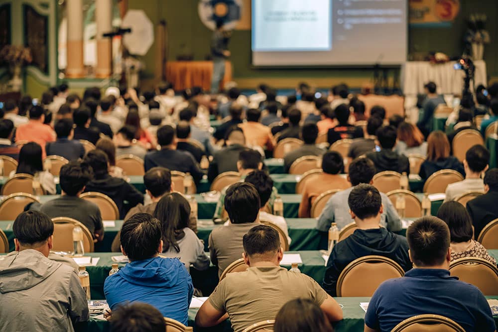 Rear view of audience in the conference hall